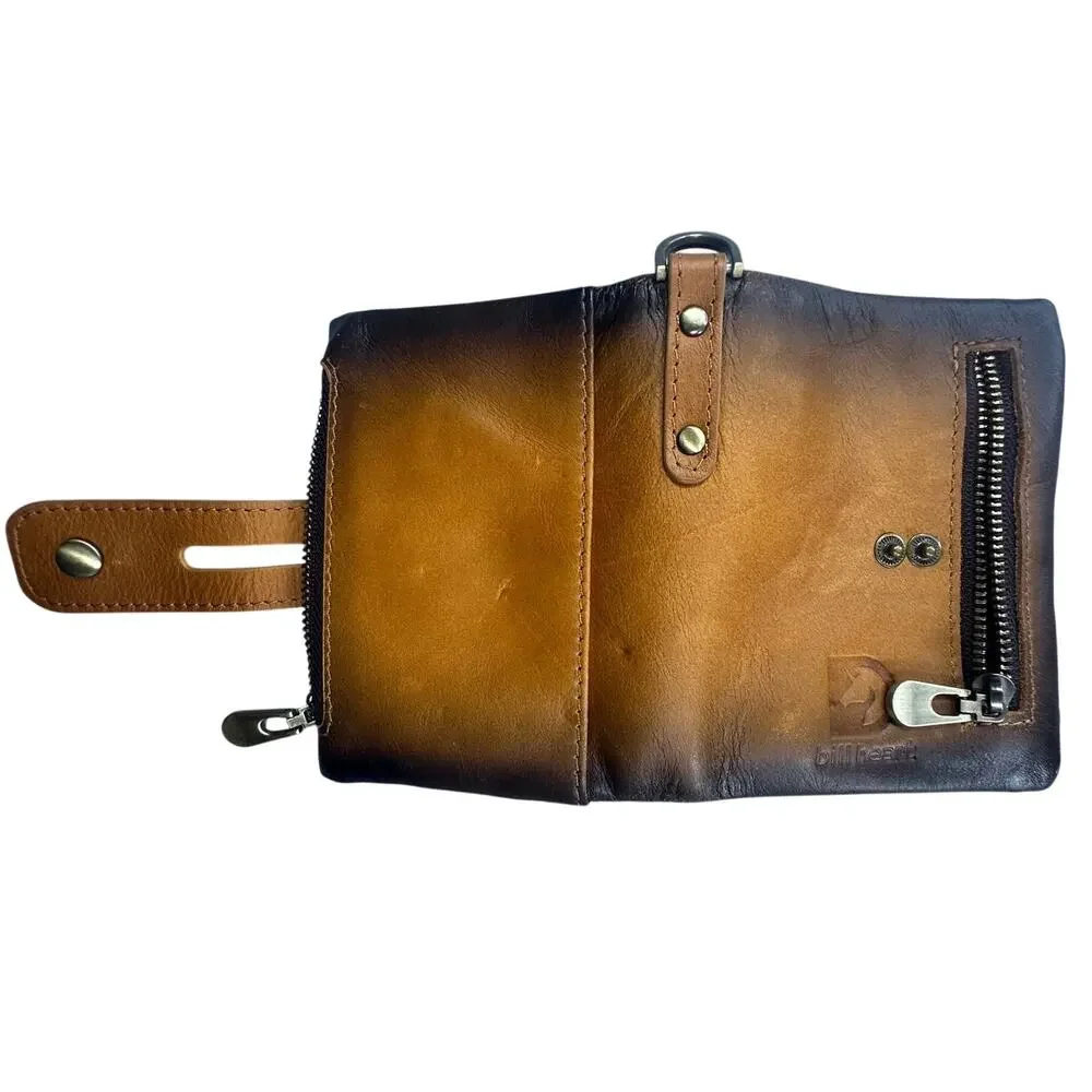 Bill Heart Bifold Wallet Genuine Leather D Ring Zipper Pocket Ombre Western